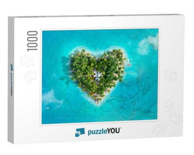 Tropical Island in the Shape of Heart. Aerial View. 3D Il... Jigsaw Puzzle with 1000 pieces