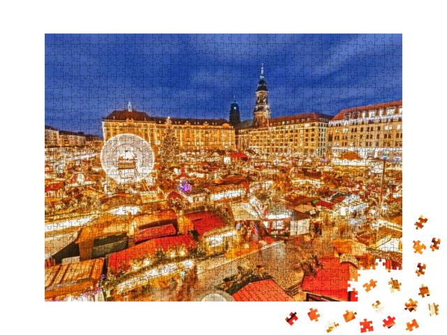 Christmas Market in Dresden, Germany, Europe. Illuminated... Jigsaw Puzzle with 1000 pieces