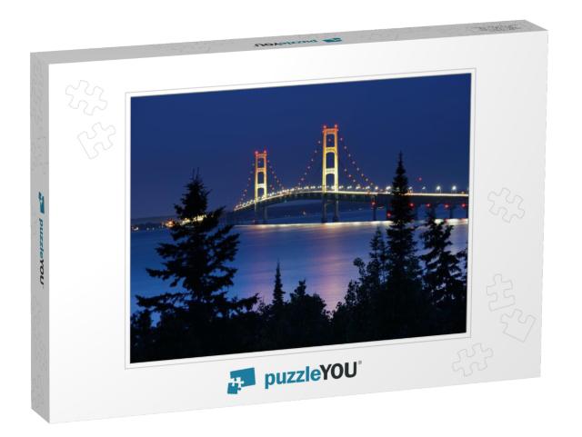 Mackinac Bridge Under Moonlight Taken from Straits State... Jigsaw Puzzle