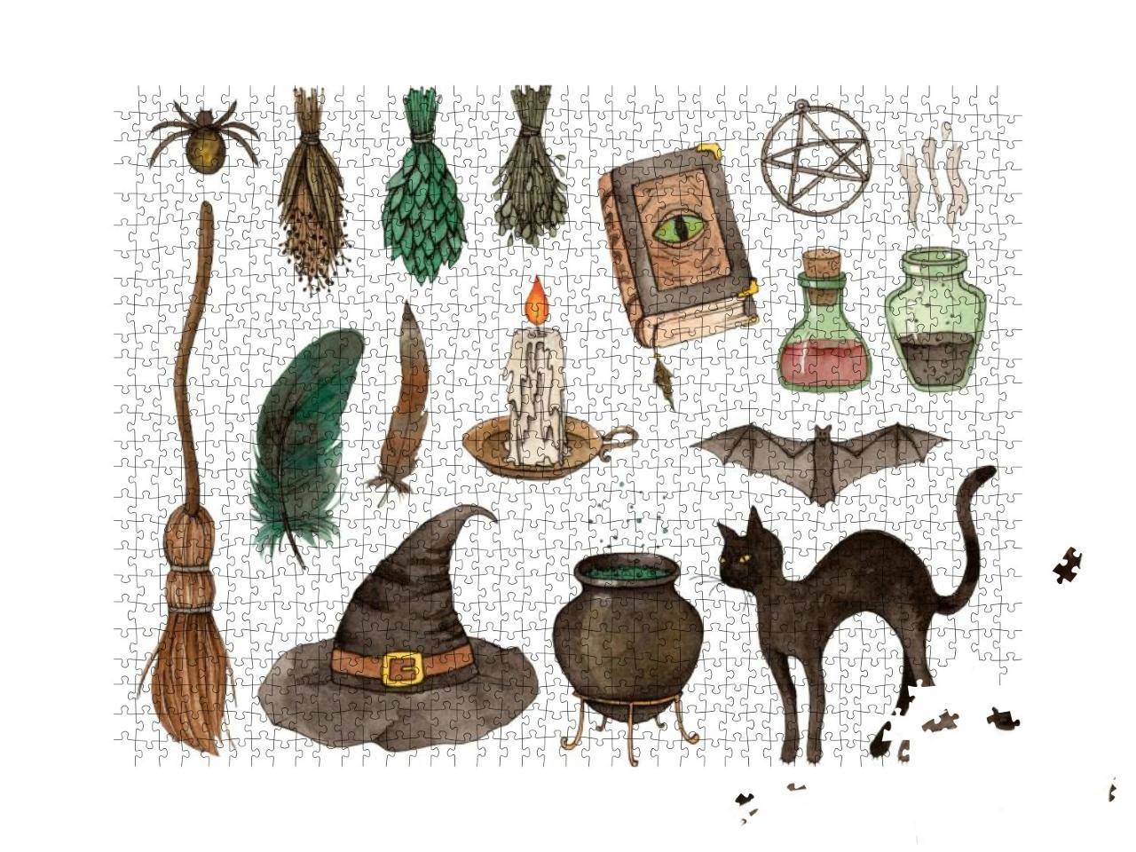 Watercolor Sketch Halloween Set. Hand Painting Iso... Jigsaw Puzzle with 1000 pieces
