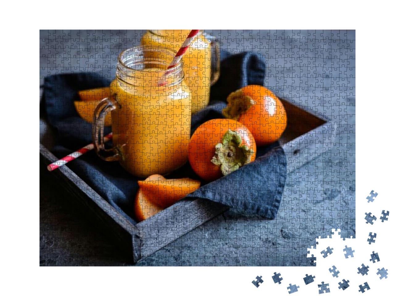 Healthy Persimmon Smoothie in Glass Jars... Jigsaw Puzzle with 1000 pieces