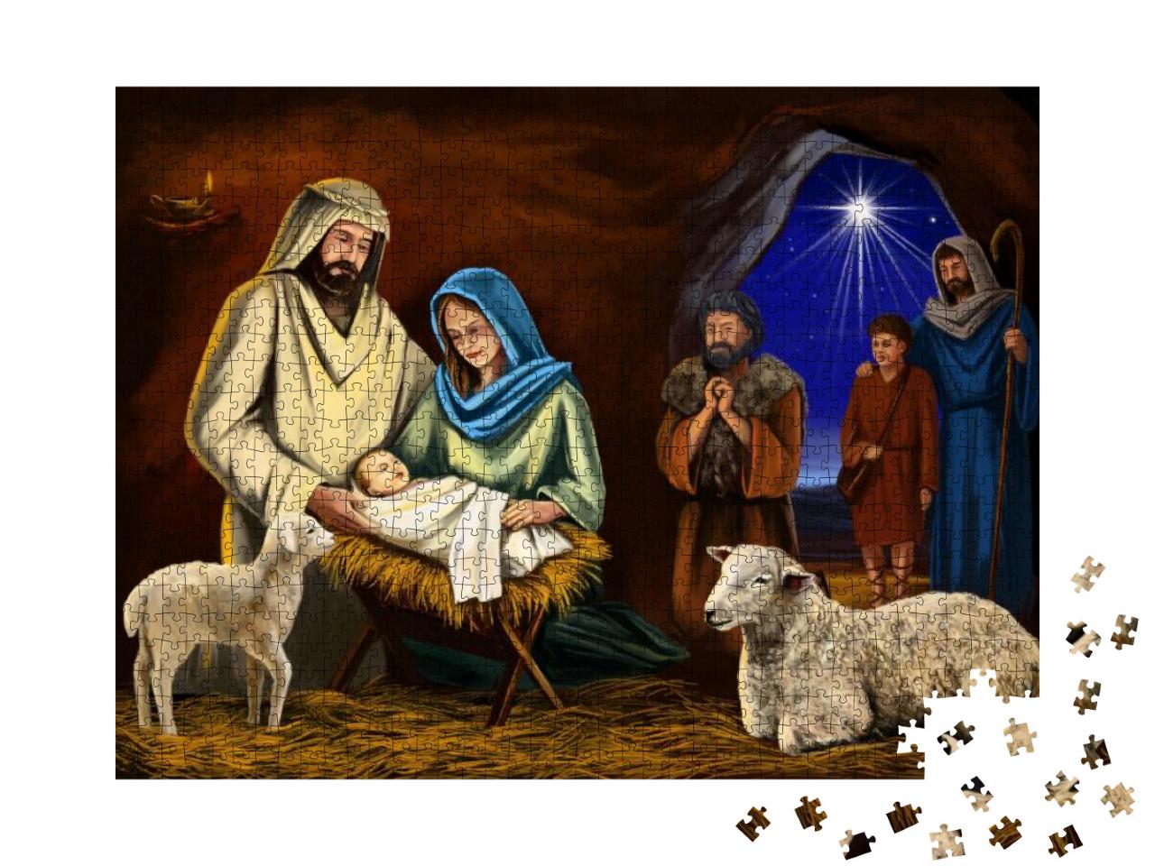 Christmas Story. Christmas Night, Mary, Joseph & the Baby... Jigsaw Puzzle with 1000 pieces