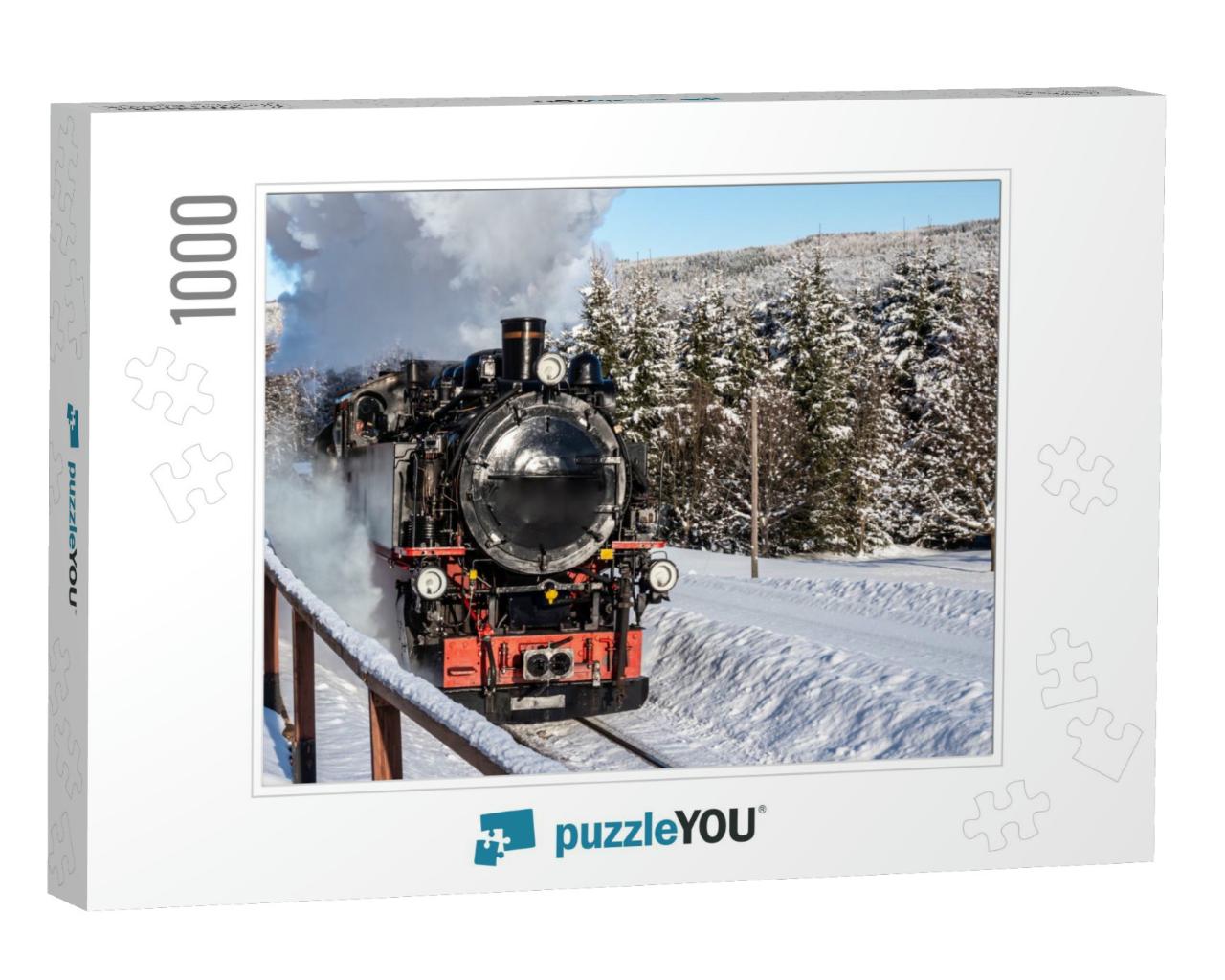 Historic Steam Locomotive in the Wintry Ore Mountains... Jigsaw Puzzle with 1000 pieces