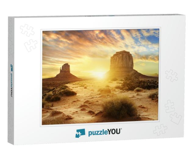 Sunset At the Sisters in Monument Valley, Usa... Jigsaw Puzzle