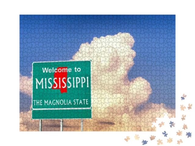 Mississippi, Welcome Road Sign... Jigsaw Puzzle with 1000 pieces