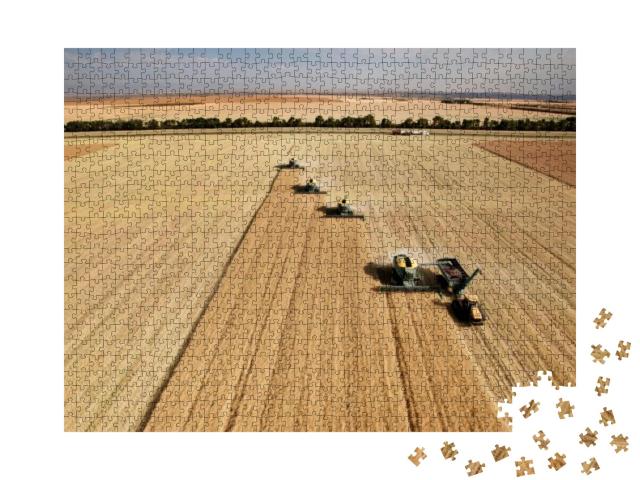 Four Harvesters Combing on a Prairie Landscape in Formati... Jigsaw Puzzle with 1000 pieces
