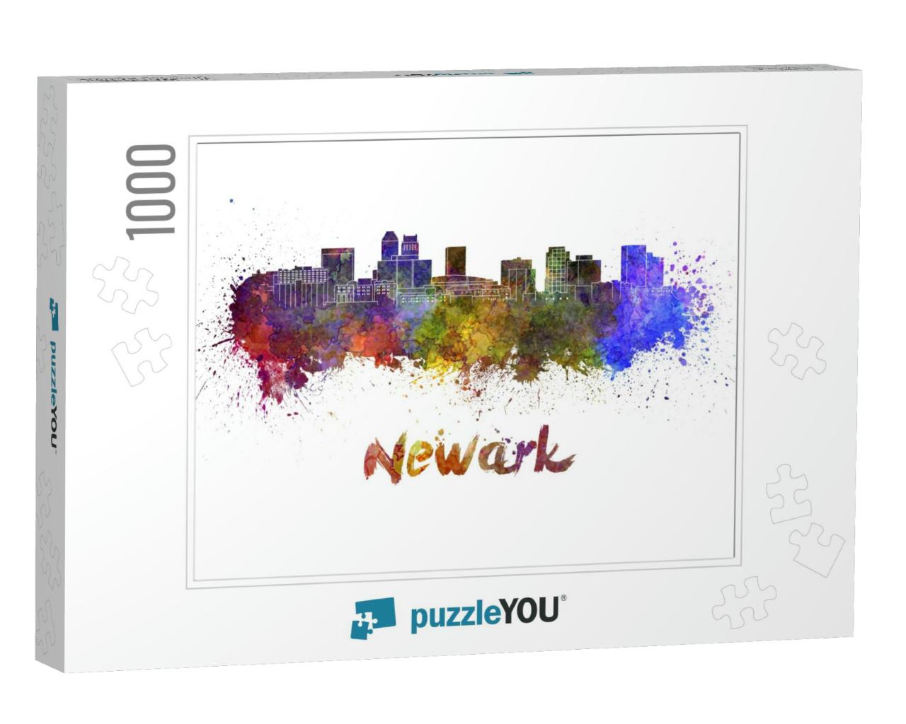 Newark Skyline in Watercolor Splatters with Clipping Path... Jigsaw Puzzle with 1000 pieces