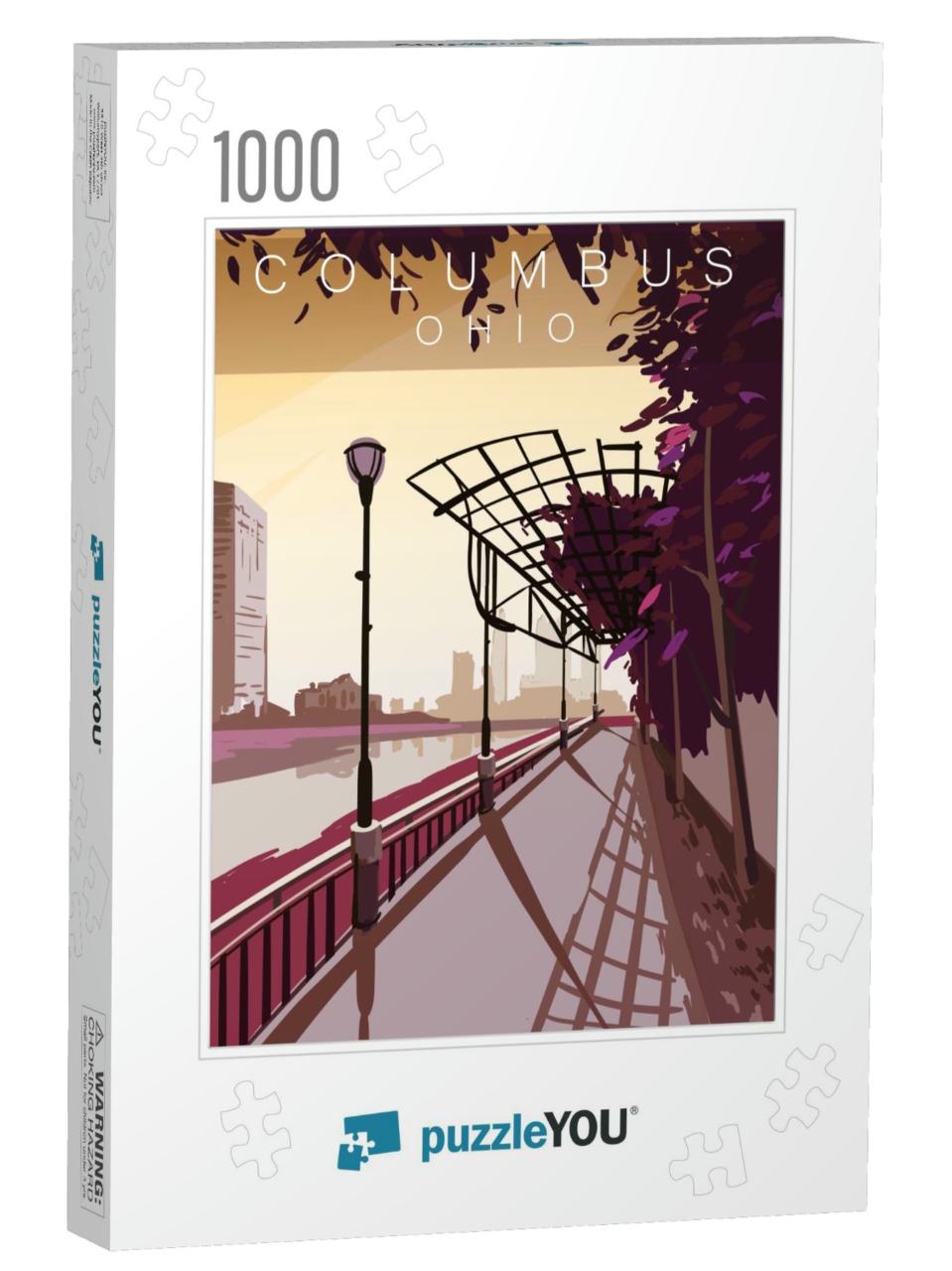 Columbus Modern Vector Poster. Columbus, Ohio Landscape I... Jigsaw Puzzle with 1000 pieces