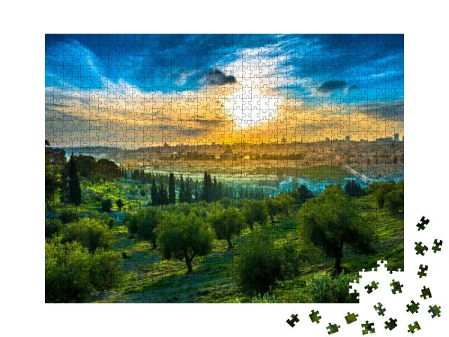 Beautiful Sunset Clouds Over the Old City Jerusalem with... Jigsaw Puzzle with 1000 pieces