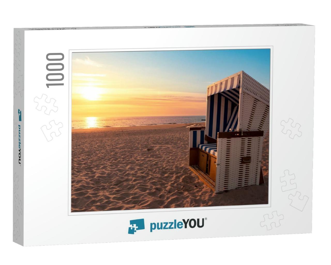Sylt Island Beach Scenery with Empty Hooded Chair & Fine... Jigsaw Puzzle with 1000 pieces
