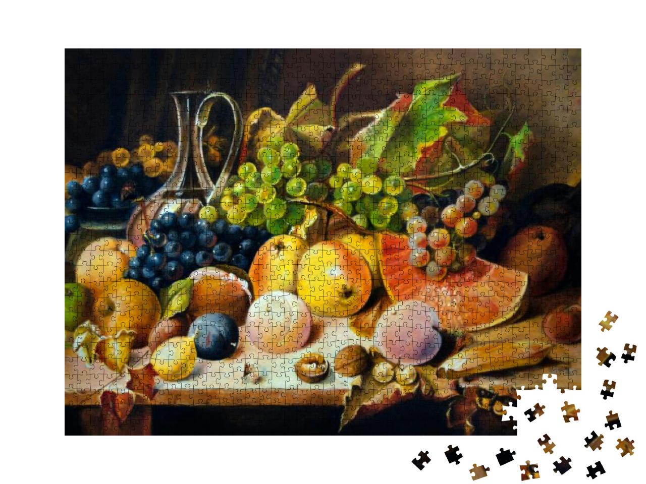 Still Life with Peaches & Grapes. Oil Painting... Jigsaw Puzzle with 1000 pieces