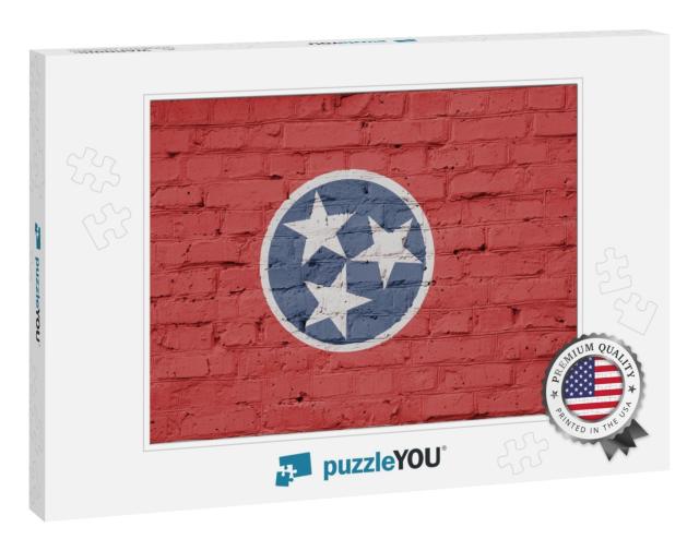 Texture of a Flag of Tennessee on a Pink Brick Wall... Jigsaw Puzzle