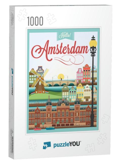 Typographical Retro Style Poster with Amsterdam Symbols &... Jigsaw Puzzle with 1000 pieces