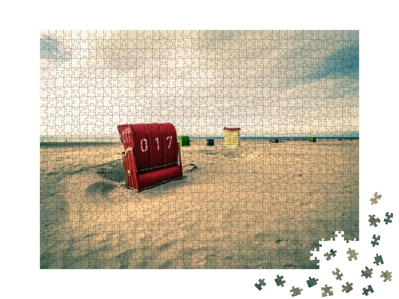 A Landscape of a Sandy Beach with a Chair in Borkum, Germ... Jigsaw Puzzle with 1000 pieces