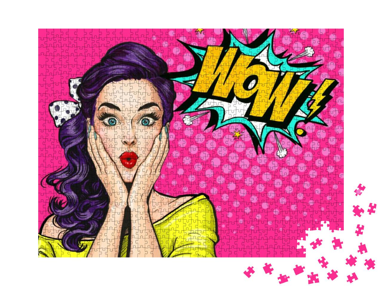 Pop Art Woman with Wow Face Holding Hands Near Her Cheeks... Jigsaw Puzzle with 1000 pieces