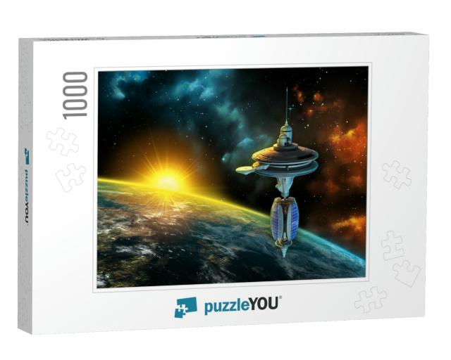 Space Station Over a Gorgeous Space Panorama. Digital Ill... Jigsaw Puzzle with 1000 pieces