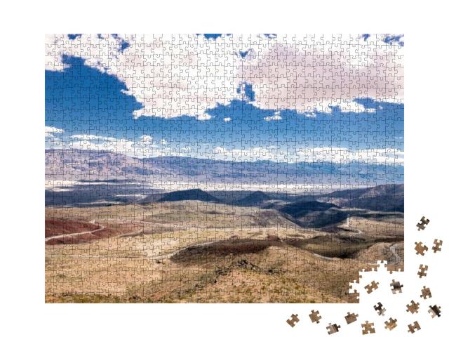 Landscape of Death Valley in California. Road & Cloudy Sk... Jigsaw Puzzle with 1000 pieces