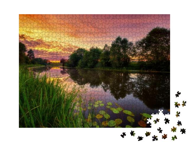 Amazing Landscape with Red Sunset Over the River in the V... Jigsaw Puzzle with 1000 pieces