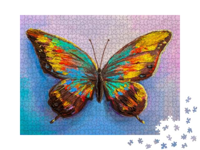 Oil Painting, Beautiful Butterfly... Jigsaw Puzzle with 1000 pieces