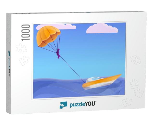 Parasailing Concept Banner. Cartoon Illustration of Paras... Jigsaw Puzzle with 1000 pieces