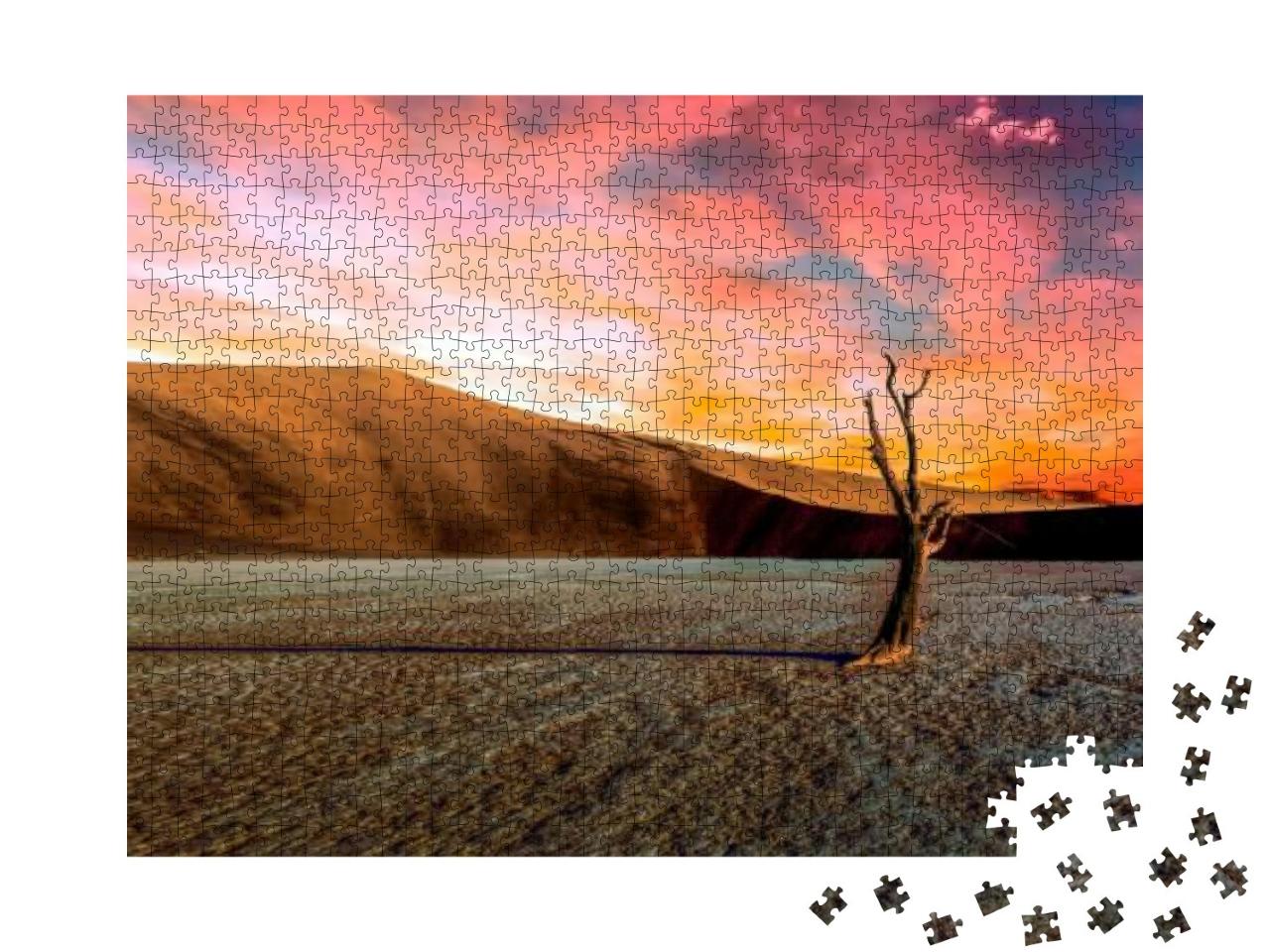 Namibian Desert Tree in Sunset Panoramic - Africa - Namib... Jigsaw Puzzle with 1000 pieces