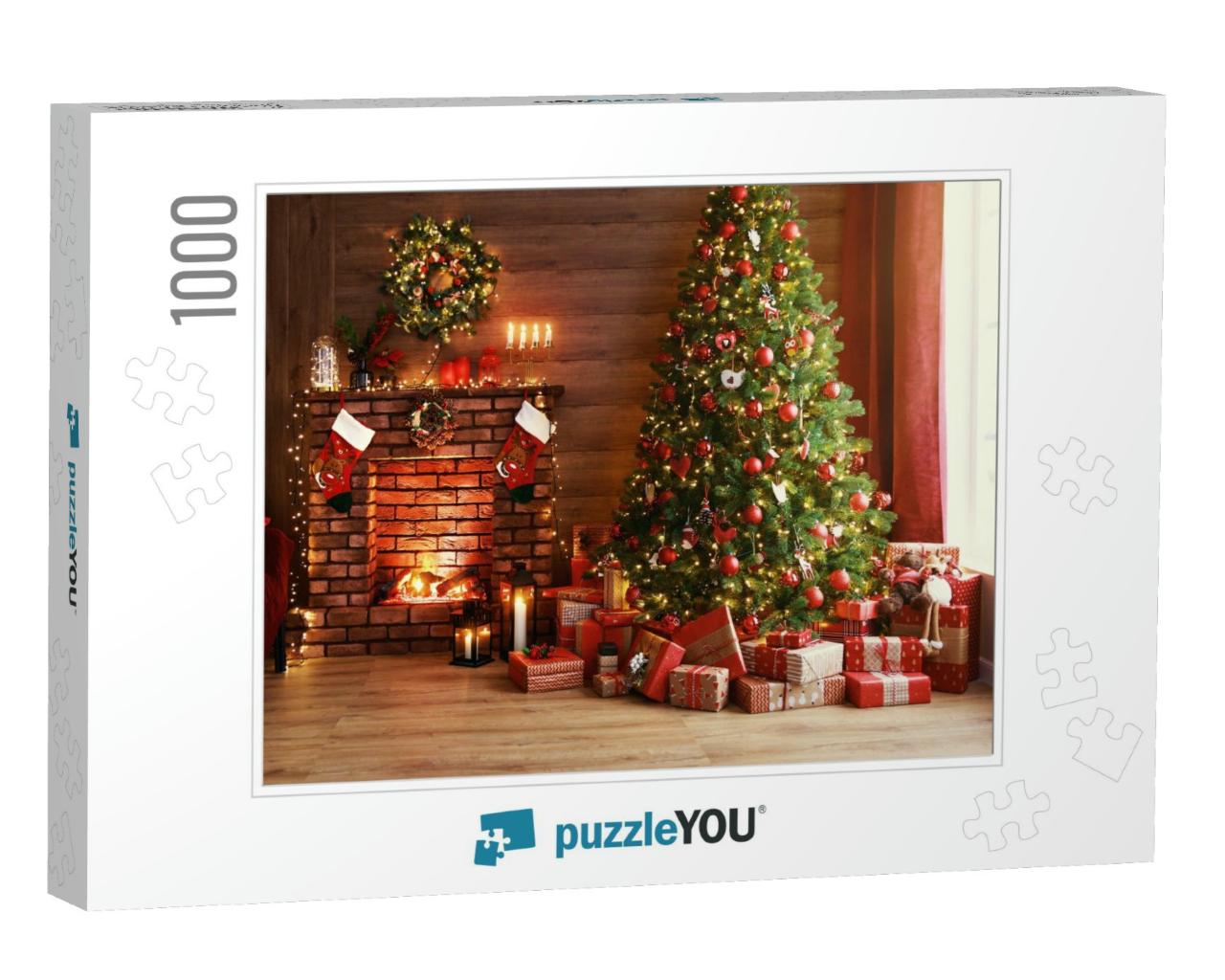 Interior Christmas. Magic Glowing Tree, Fireplace & Gifts... Jigsaw Puzzle with 1000 pieces