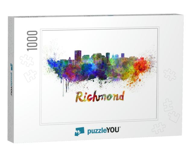 Richmond Skyline in Watercolor Splatters with Clipping Pa... Jigsaw Puzzle with 1000 pieces