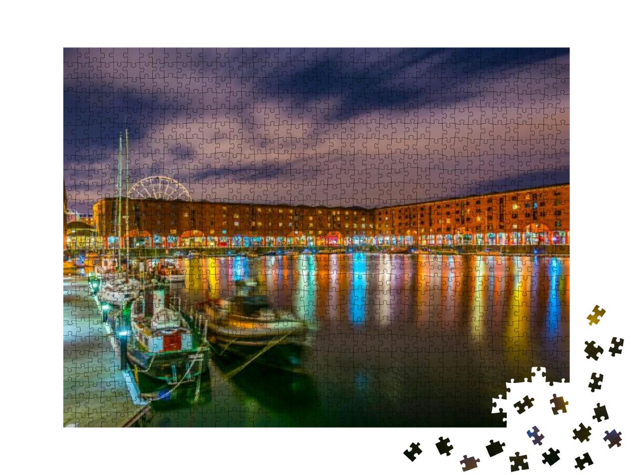 Night View of Illuminated Albert Dock in Liverpool, Engla... Jigsaw Puzzle with 1000 pieces