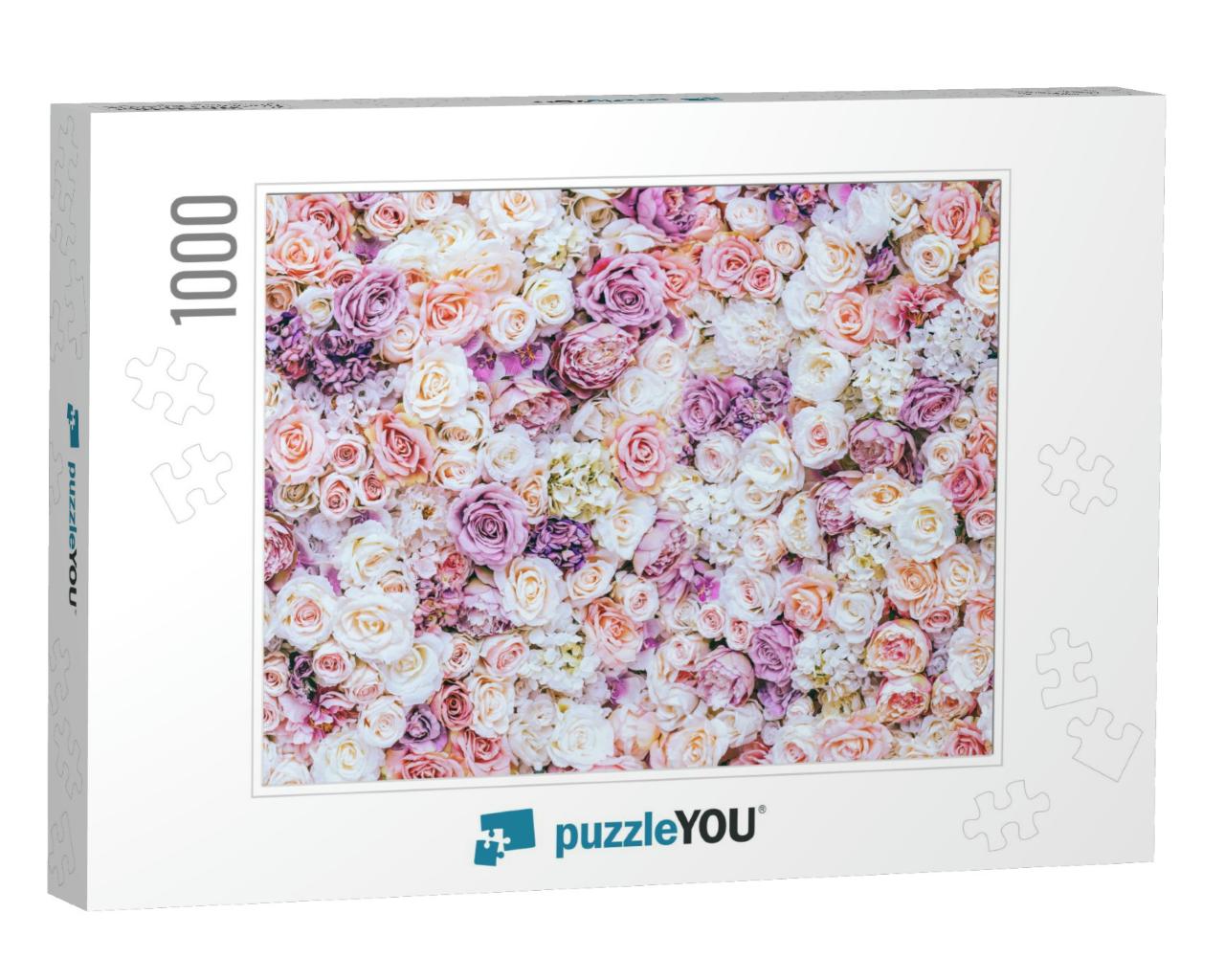 Flowers Wall Background with Amazing Red & White Roses, W... Jigsaw Puzzle with 1000 pieces