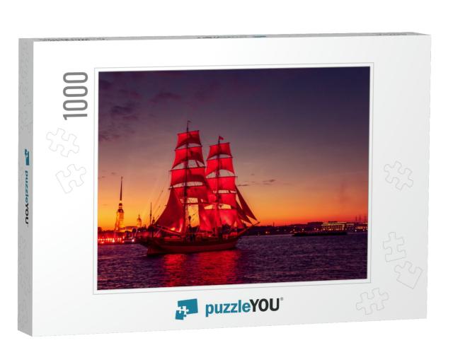 Ship with Scarlet Sails in the River Neva. Wonderful Sunr... Jigsaw Puzzle with 1000 pieces
