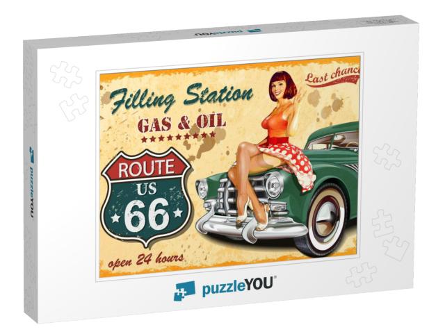 Filling Station Retro Banner... Jigsaw Puzzle