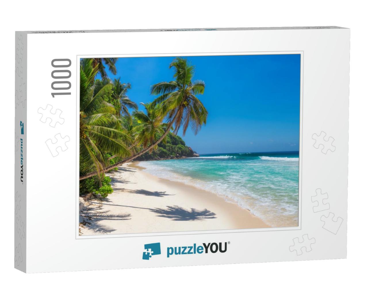 Sunny Beach with Palm Trees & Turquoise Sea in Jamaica Ca... Jigsaw Puzzle with 1000 pieces