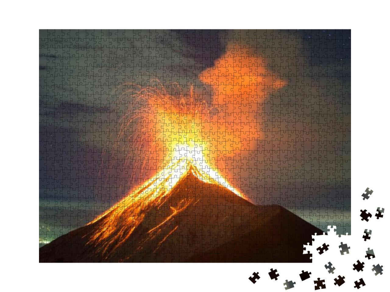 Volcano Eruption At Night - Volcano Fuego in Antigua, Gua... Jigsaw Puzzle with 1000 pieces