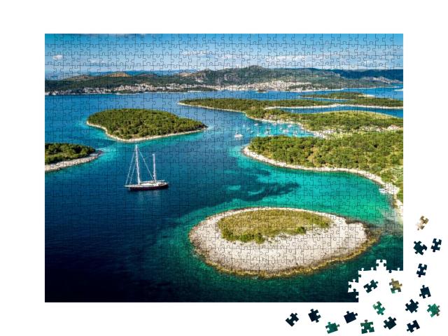 Aerial View of Paklinski Islands in Hvar, Croatia. Turquo... Jigsaw Puzzle with 1000 pieces