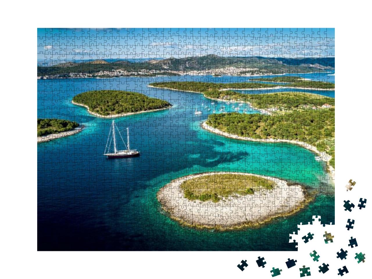 Aerial View of Paklinski Islands in Hvar, Croatia. Turquo... Jigsaw Puzzle with 1000 pieces