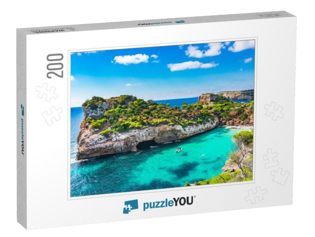 Spain Mediterranean Sea, Majorca Beach of Cala Moro Beaut... Jigsaw Puzzle with 200 pieces