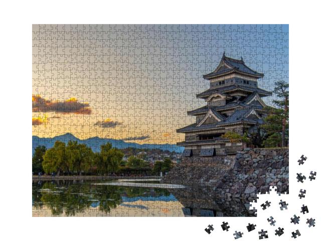 Golden Lights Sunset Reflection Scenery At Matsumoto Cast... Jigsaw Puzzle with 1000 pieces
