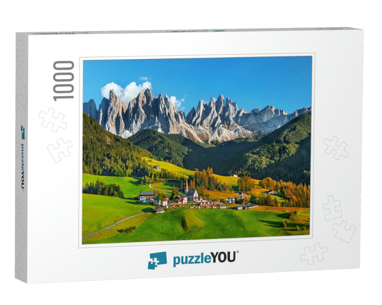 Famous Alpine Place Santa Maddalena Village with Magical... Jigsaw Puzzle with 1000 pieces