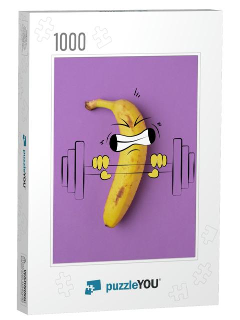 Strong Man. Funny Cute Yellow Banana, Dude Workout... Jigsaw Puzzle with 1000 pieces