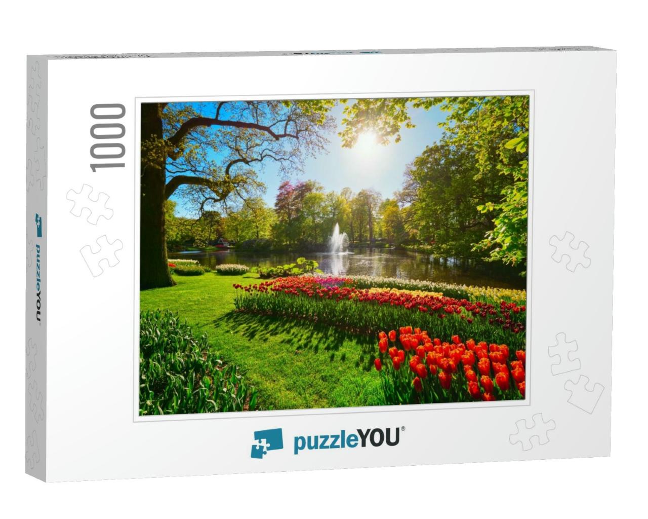 Keukenhof Flower Garden with Blooming Tulip Flowerbeds. O... Jigsaw Puzzle with 1000 pieces