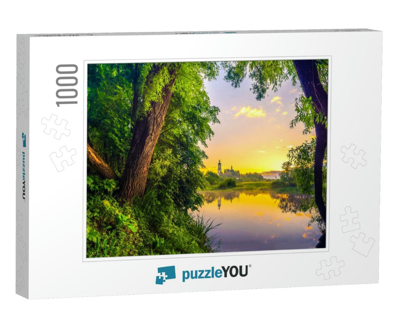 Beautiful Sunrise on Calm Lake in Forest Nature Landscape... Jigsaw Puzzle with 1000 pieces