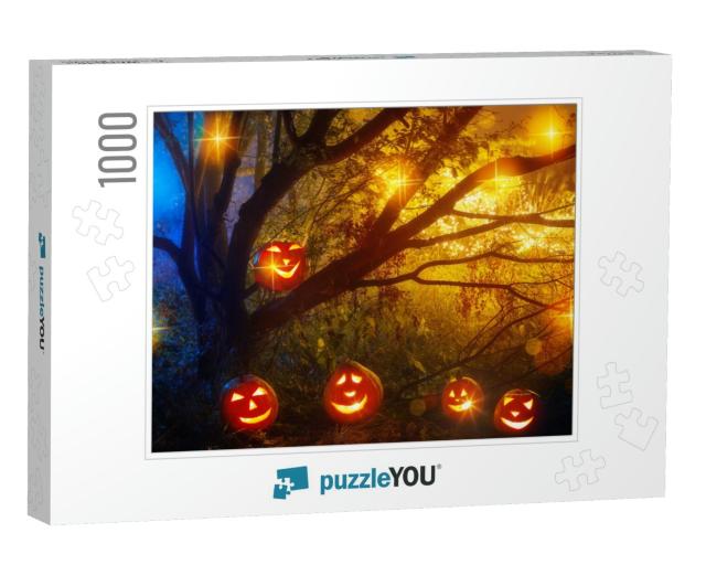 Halloween Pumpkins in Night Mystery Forest... Jigsaw Puzzle with 1000 pieces
