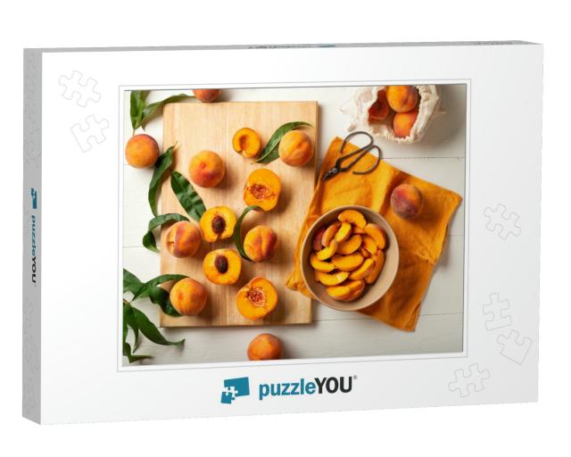 Peaches Whole Fruits with Leaves, Peaches in Halves, Peac... Jigsaw Puzzle