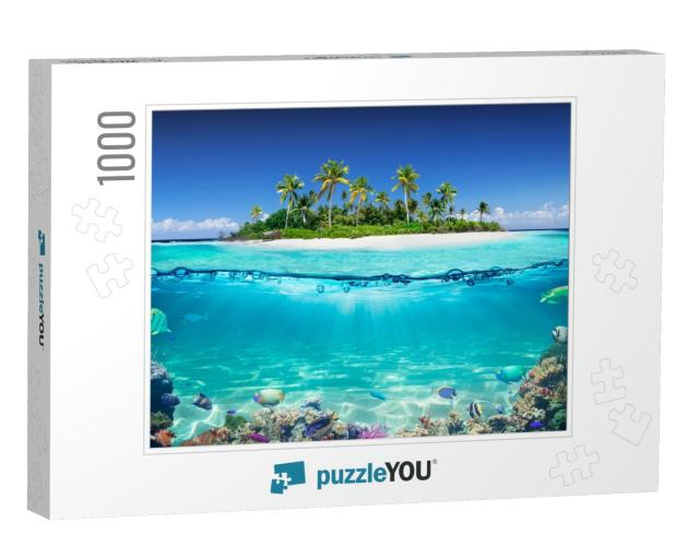 Tropical Island & Coral Reef - Split View with Waterline... Jigsaw Puzzle with 1000 pieces
