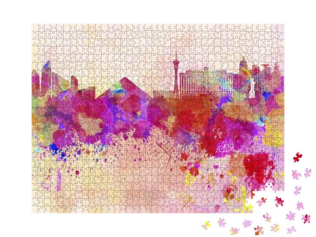 Las Vegas Skyline in Watercolor Background... Jigsaw Puzzle with 1000 pieces