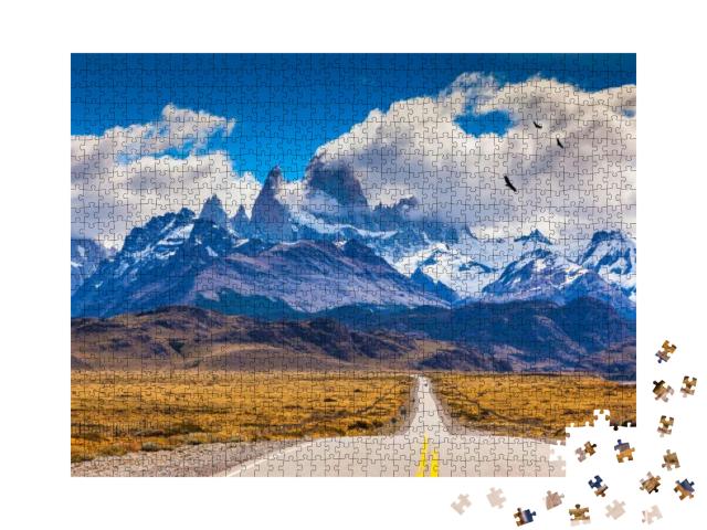 The Highway Crosses the Patagonia & Leads to Snow-Capped... Jigsaw Puzzle with 1000 pieces