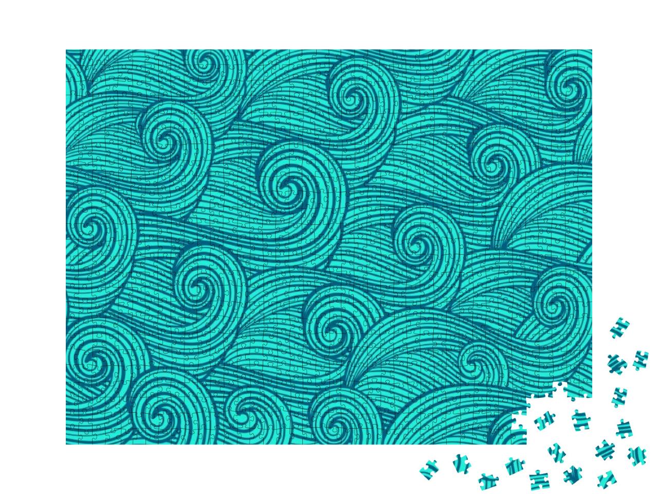 Abstract Ocean Waves. Hand Drawn Seamless Texture. Vector... Jigsaw Puzzle with 1000 pieces
