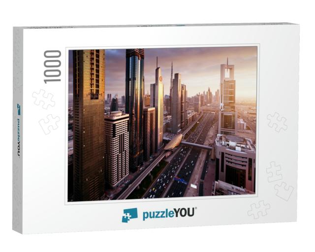 Dubai Skyline in Sunset Time, United Arab Emirates... Jigsaw Puzzle with 1000 pieces