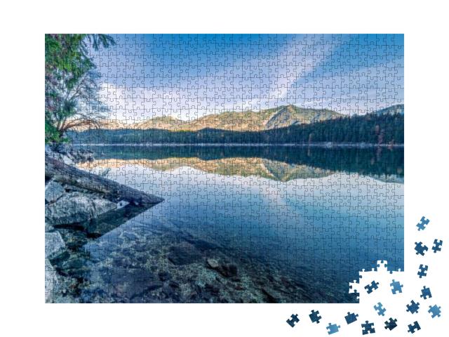 Autumn View to the Eibsee & the Zirmerskopf in the Mirror... Jigsaw Puzzle with 1000 pieces