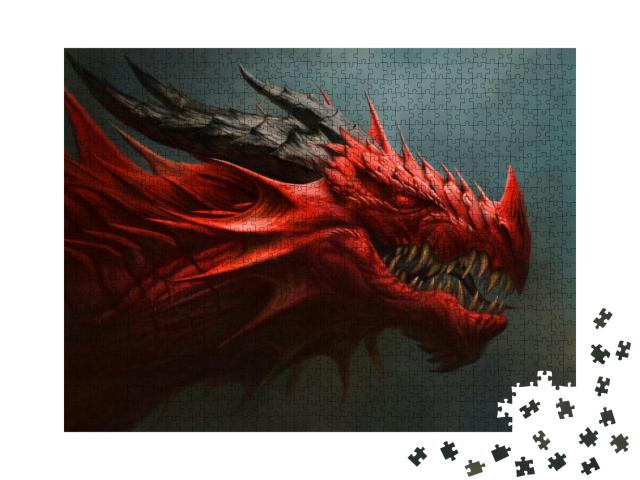 Red Dragon Portrait. Digital Painting... Jigsaw Puzzle with 1000 pieces